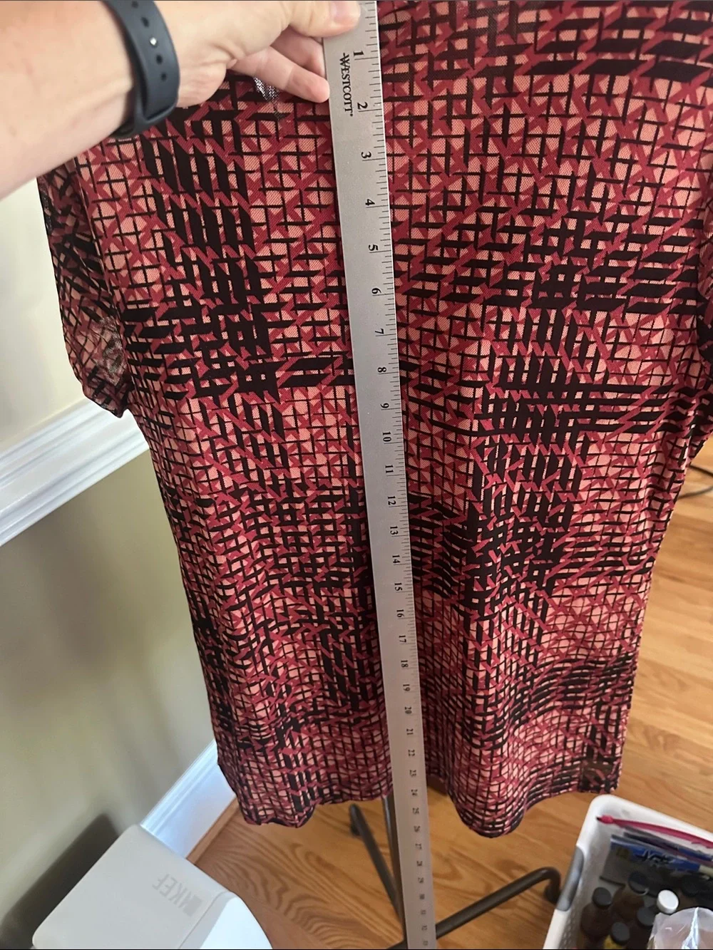 Dana Buchman Red and Black Patterned Twist-Front Blouse